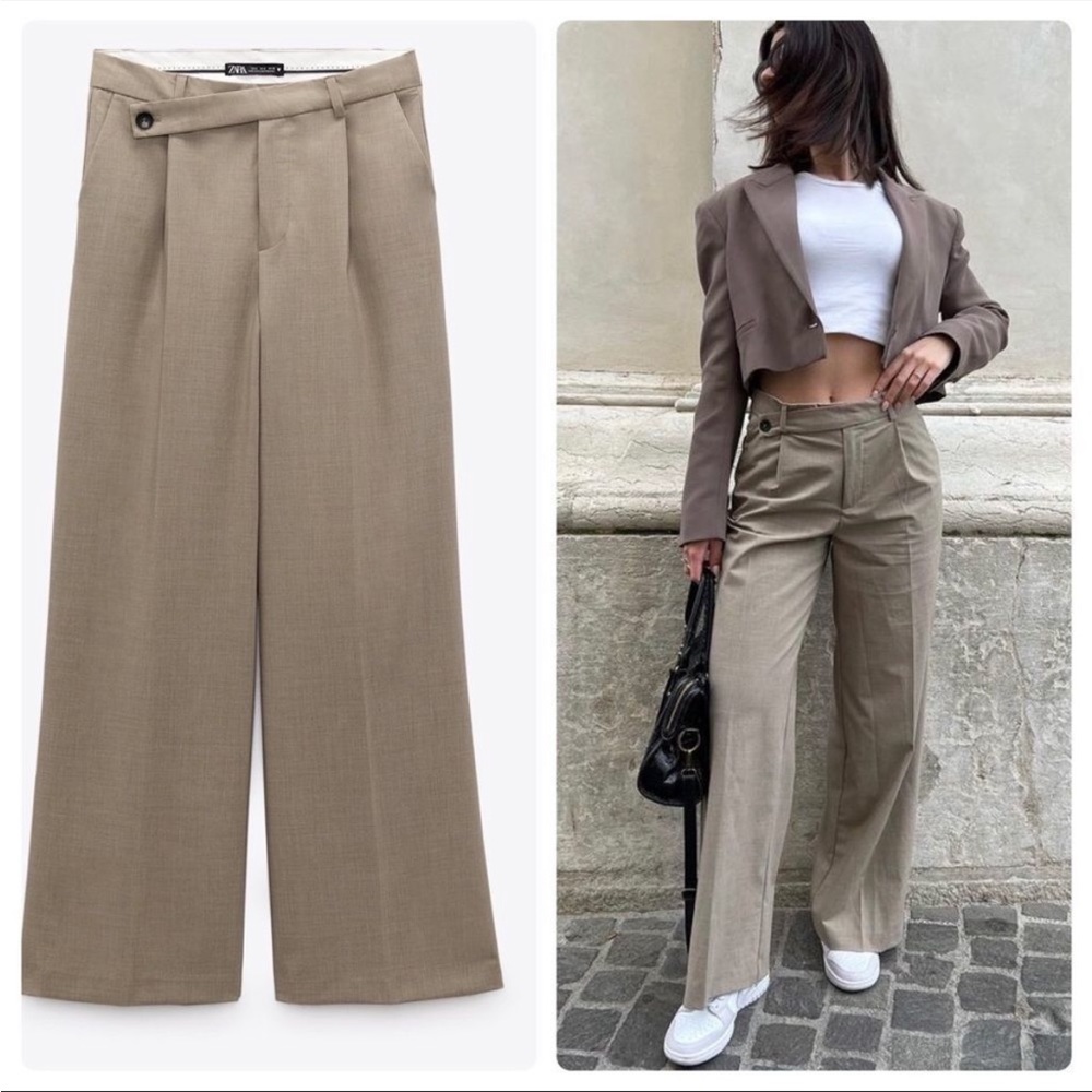 ZARA FULL LENGTH ASYMMETRICAL WAIST PANTS NEW